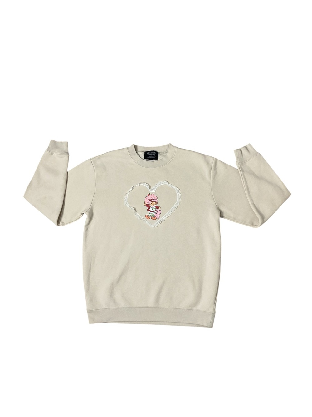 Strawberry Shortcake Cream Lace Heart Sweatshirt Small Coquette Cottagecore